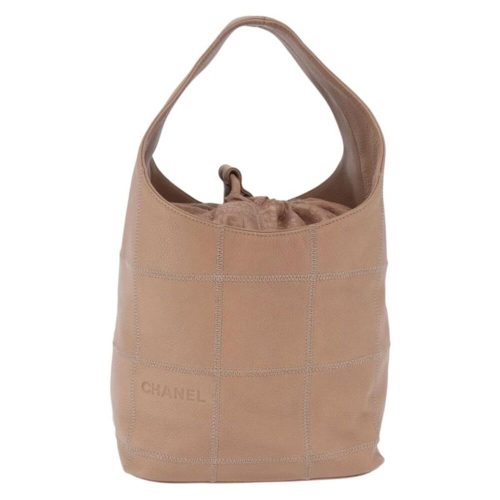Chanel Square Stitch Tassel Hobo Quilted Leather Beige Leather Handbag